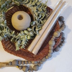 3pc Modern Decor Taper Candle Sticks & Round Ceramic Greige Sphere Ball Holder